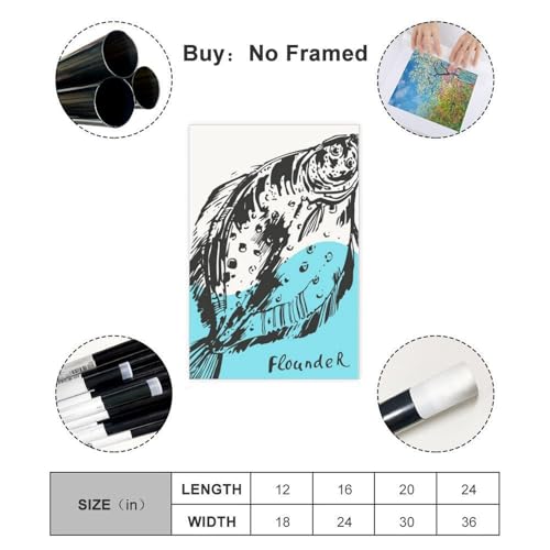Flunder-Druck, Leinwand-Poster, Wandkunst, Dekordruck, Bild Gemälde für Wohnzimmer, Schlafzimmer, Dekoration, 20 x 30 cm
