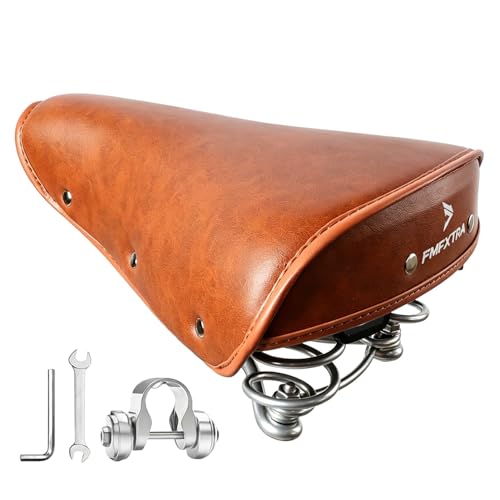 Selle vélo Vintage Cuir PU Double Ressorts Amortisseurs contre le Mal de Dos