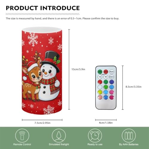 Image of Poceacles Flameless Candle with Remote Control 12 Colors 4 /8 Hours Timer LED Night Lights Pillar Candle Tealights Home Indoor Christmas Decor, Cute Snowman Reindeer Red