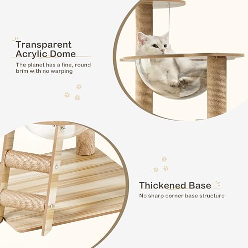 Árbol para gatos grande madera 52 pulgadas multiespacio interior amarillo miniatura 3