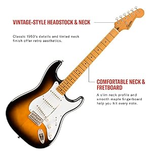 Squier by Fender Classic Vibe 50s Stratocaster Sunburst deux tons, guitare électrique solid-body, pour droitiers - Les Beatles, Paul McCartney, John Lennon, RIngo Starr, George Harrison Squier by Fender Classic Vibe 50s Stratocaster Sunburst deux tons, guitare électrique solid-body, pour droitiers – Image 4