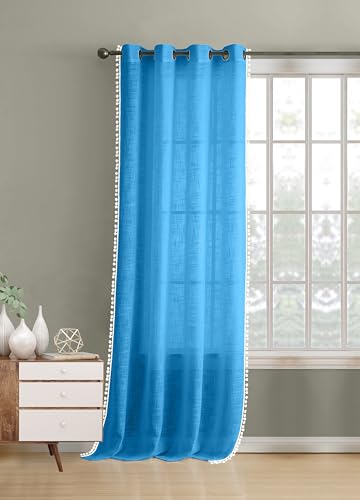 Image of THE LINEN COMPANY Cotton Linen Solid Eyelet Curtain for Window, Carolina Blue, Light Filtering Fabric, Elegant Home Decor Curtain Panel, 4 Feet