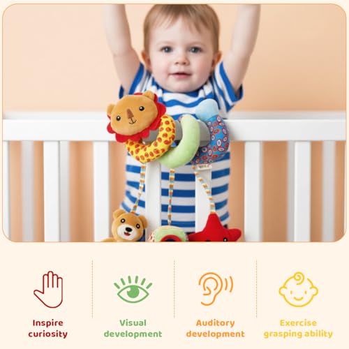 Image of SNOWIE SOFT Crib Toys Stroller Soft Plush Toy Spiral Colorful Baby Toys for 6 to 12 Months Interactive Cartoon Lions Stuffed Crib Ornament Early Educational Activity Babies Sensory Toy