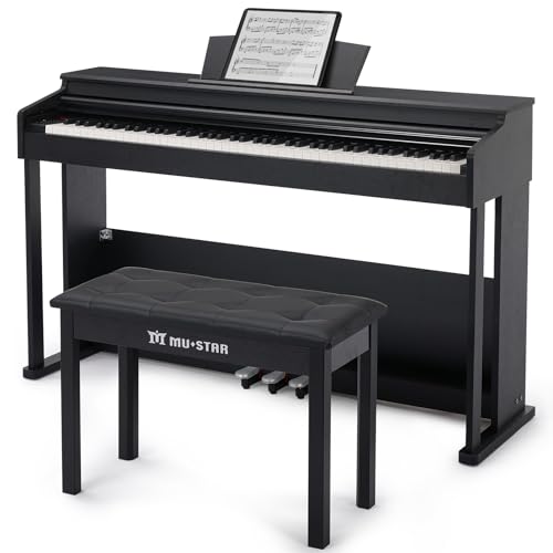 MUSTAR 88 Key Piano Keyboard Fully Weighted with Piano Bench, Digital Piano 88 Weighted Keys Hammer Action, Electric Piano Keyboard 88 Keys with Stool, 3 Pedals, USB/MIDI, Furniture Stand (Black)