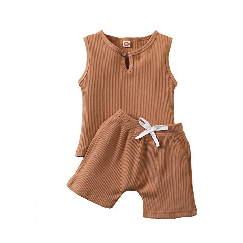 Toddler Baby Boy Clothing Sleeveless Button Tops T-Shirt+Shorts Set Kids Clothes 2Pcs Summer Outfits (Brown, 3-4T)