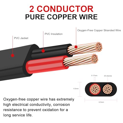 AOHEWEI 2 × 0,75 mm² flaches zweiadriges Doppelkabel 2 Leiter elektrischer Kupferdraht 5V 12V 24V 60V, dünnwandiges rotes/schwarzes Kfz-Bootskabel 5/10/20/50 Meter