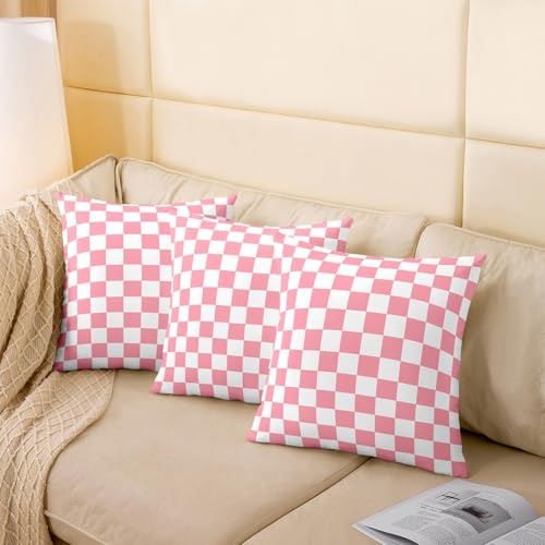 Housses de coussin à carreaux double face avec motif abstrait rose chic