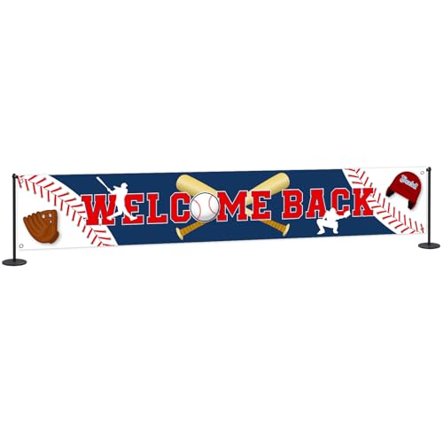 Large Welcome Back Banner, Baseball Theme Welcome Home Yard Sign, Retirement Party Backdrop Banner, Sport Theme Farewell Party Decorations Photo Prop, 9.8x1.6 ft