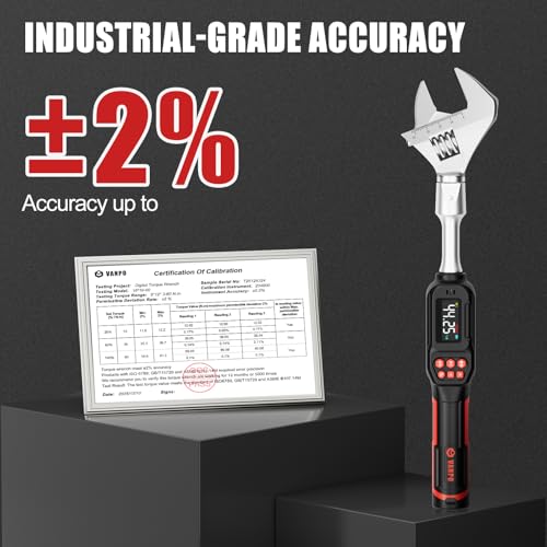 Image of VANPO Adjustable Digital Torque Wrench, 2.2-44.3 Ft.lb /3-60Nm, ±2% Accuracy | Electronic Torque Wrench with 42mm Jaw and 3 /8 inch Drive Ratchet, Buzzer, Vibration and LED Indicator for HVAC and Motorcycle
