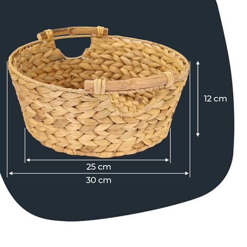 HMF Aufbewahrungskorb rund, Geschenkkorb leer geflochten aus Wasserhyazinthe mit Holzgriffen, 30 x 12 cm, Naturfarben – Bild 5