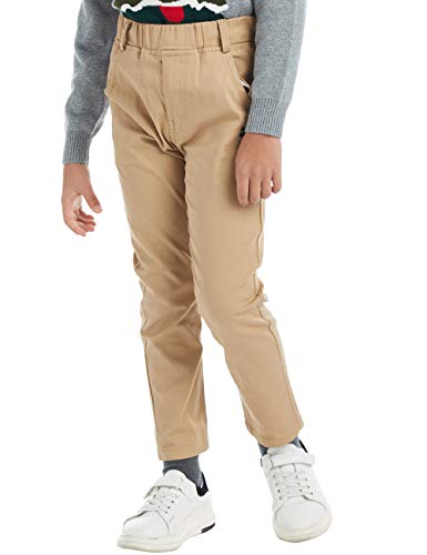 Boys‘ Solid Color Elastic Waist Cotton Uniform Pants with Embroidery for Kids School & Play3