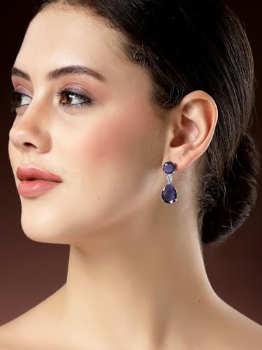 Image of Karatcart Silver Tone Green American Diamond Drop Earrings for Women