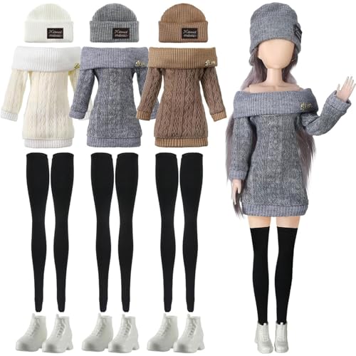 Muorruo Ensemble 3 pièces de vêtements et Accessoires de poupée 12 pièces, Costume, Pantalon, Chaussures, Pull, Tenues, poupées Non incluses, pour Filles,...