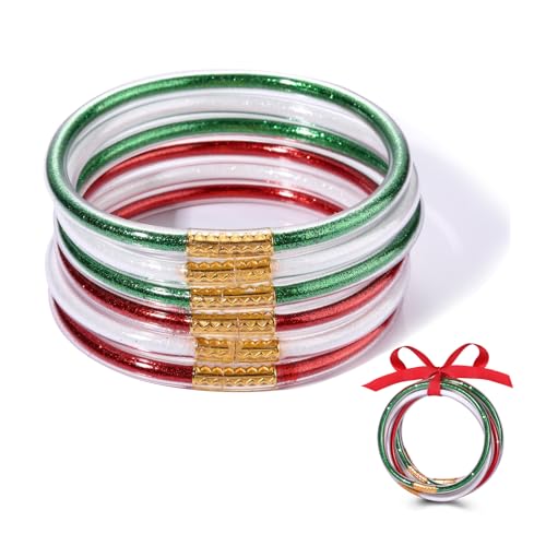 Faerliiry Christmas Bracelets For Women Glitter Jelly Bangles Bracelets Sparkling Silicone Bracelets Glitter Filled Jelly Bracelet Stackable Holiday Bracelets Layered Friendship Bracelets  thumb #4