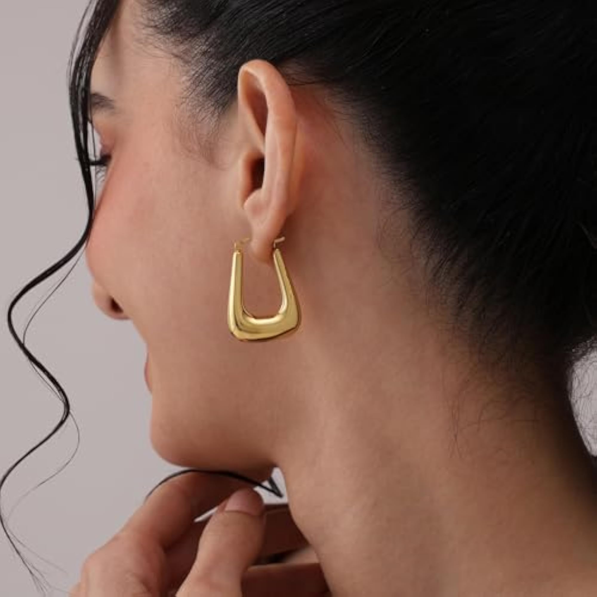 Women's 925 Sterling Silver Gold Plated U-Shaped Hoop Earrings