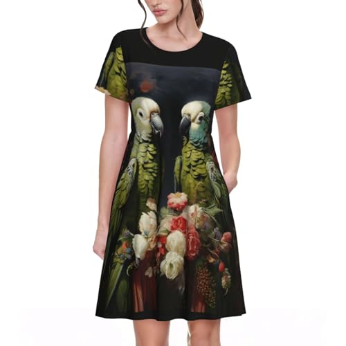 Robe d'été chic à motif perroquet pour femme | Tenue de couple fluide et décontractée