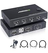AIMOS KVM Switcher 2 in 1 Out Desktop + Laptop KVM Switch 4K@30Hz Share 2PC Keyboard, Mouse and Monitor