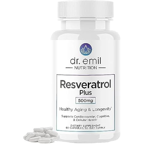 DR. EMIL NUTRITION Resveratrol Supplement - Healthy Aging Supplement with 500mg Resveratrol and 100mg Quercetin - Supports Normal Cellular & Cognitive Health, 60 Capsules Cover