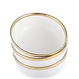 KeyChefLAB 7.5-Inch Porcelain Ceramic Bowl Set, White/Emerald Green with Gold Trim Round Serving Bow