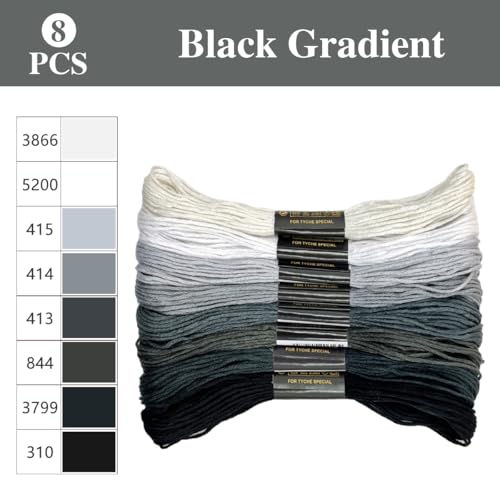 Image of Zhenqing 8-Color Gradient Embroidery Floss Set | 7 Color Families (Red, Yellow, Blue, Green, Purple, Brown, B&W) | 56 Pre-Sorted Skeins, 6-Strand Threads (8m Each) for Sewing & Crafts