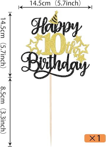 Image of Confetti! Glittering 10th Birthday Cake Topper with Star Hat - Cheers to 10 Years! Fabulous Cake Decorations for Kids' 10th Birthday & Anniversary Party Supply