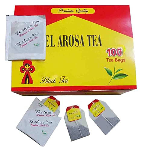 Al Arousa Alarousa Black Tea Bags Teas Indian Kenyan Natural Traditional Egyptian Dust Egypt Arabian Strong Rich Pure Oriental Natural Taste Breakfast (100 Tea Bag) شاى العروسة