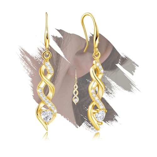 Sterling Silver Gold Drop Dangle Earrings for Women - Infinity Earrings Hypoallergenic Heart Shaped Cubic Zirconia Dangling Earrings Fashion Dainty Long Earrings Gift for Birthday Valentine's Day