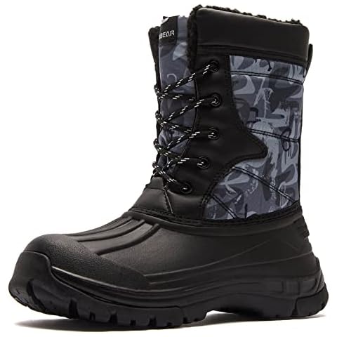 BODATU Boys Snow Boots Outdoor Waterproof Winter Kids Shoes Black 7768, 4 Big Kid Cover
