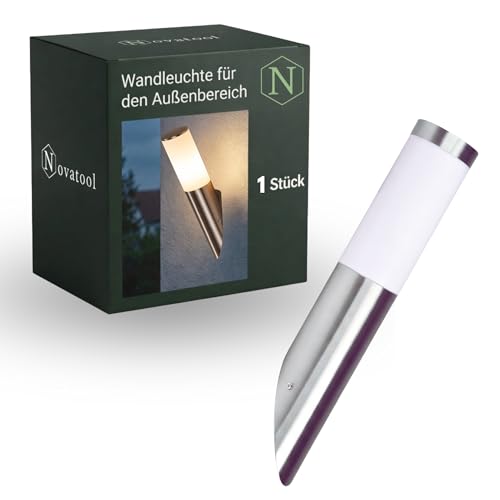 Novatool Wandleuchte I Edelstahl IP44 I E27 Sockel I Ø7x8H36 cm I Außenlampe Außenleuchte Garten Wandlampe Wandstrahler Außen Außenbeleuchtung Lampe Außenbereich Lampe außen Wand Outside lights