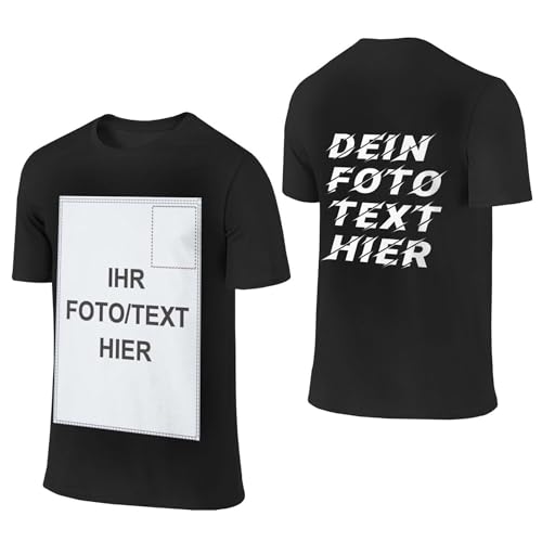 Individuelle Herren T-Shirts mit Foto Text T-Shirt selbst gestalten Vorder- und Rückseite-S/M/L/XL/XXL/3XL (Schwarz)