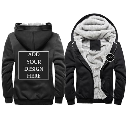 Custom Hoodies for Men, Personalized Zip Up Fleece Jacket, Warm Coat Design with Your Own Logos/Pictures/Text