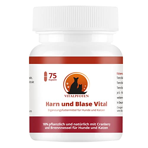 Vitalpfoten 75 Harn und Blase Vital Kapseln für Hunde & Katzen mit Cranberry, Mannose und Brennnessel, pflanzliche Hausmittel - Rezeptur für die Blase und Harnwege Cover