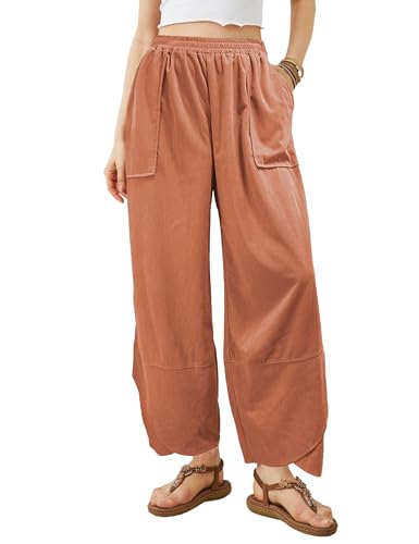 Women's Lounge Wide Leg Pants with Pockets - Corduroy Elastic Waist Plus Size Casual Baggy Barrel Pant 2025 Fall