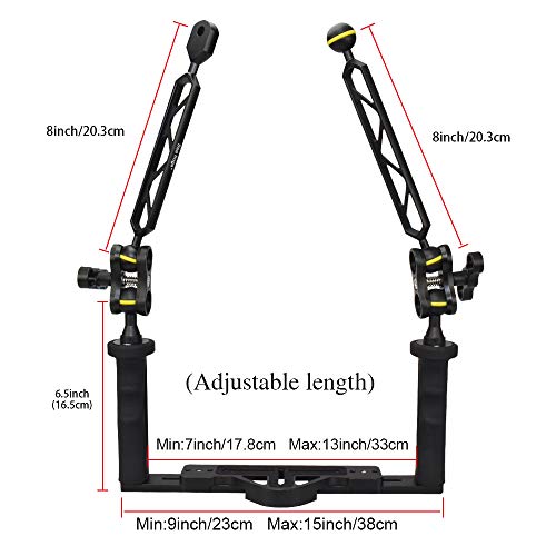 Image of Underwater Camera Tray, Dual Handle Stabilizer Adjustable Width Aluminum Alloy with Ball Clamp Mounts Compatible with Seafrogs Waterproof Camera Housing (YH-TS6)