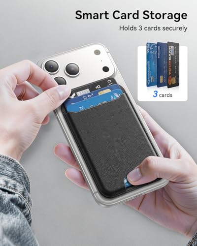 Image of TWZKG for MagSafe Wallet, 3 Cards Holder, Slim Magnetic Phone Wallet for iPhone 17 /16 /15 /14 /13 /12 Pro Max Plus Air Series,RFID Blocking Vegan Leather,Black
