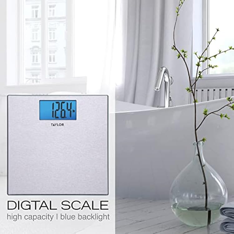 Taylor Digital Scales for Body Weight, 400 LB Capacity, Unique Blue LCD, Auto on and Off Scale, 11.8 x 11.8Inches, Stainless Steel