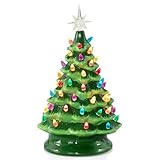 Brightown 13 Inch Ceramic Christmas Tree, Pre-lit Tabletop Christmas Tree with...