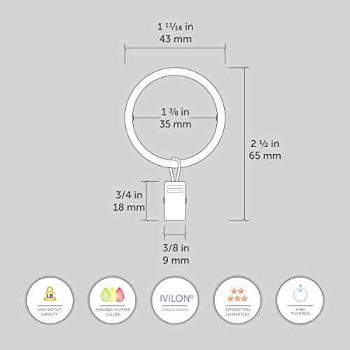 Ivilon SR921-14 Drapery Curtain Clip Rings - Clips Ring For Curtain Panels 1.7", Set Of 14 - Brushed Nickel thumb #2
