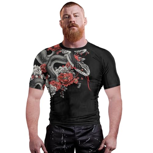 FORMONIES Snake Themed Rash Guard for Men – Compression Fit Short Sleeve Base Layer for MMA, BJJ & Combat Sports4