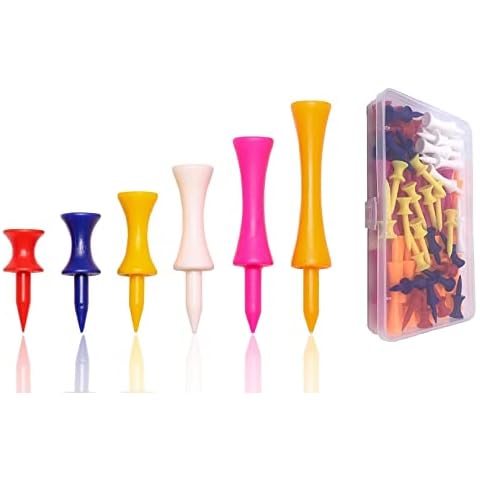 Golf Tees,Golf Tees Plastic Mixed Golf Tees,Pack of 60 Pieces Golf Tees With Storage Box,6 Different Colors and Sizes,Red Blue Yellow White Orange Purple, 1.2in 1.5in 1.7in 2in 2.2in 2.8in (60PCS) Cover