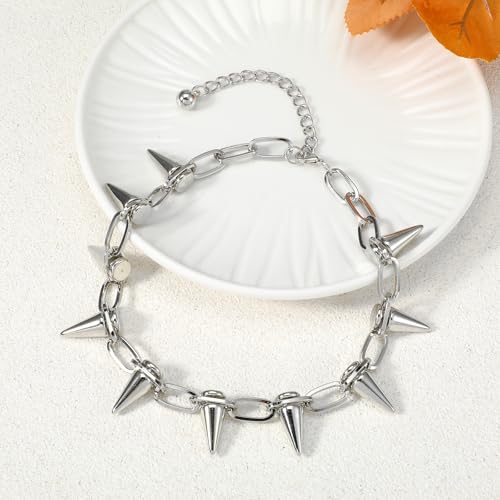 Abeillo Goth Choker-Halsketten für Frauen, Spike Choker Punk Rock Choker Schmuck Vintage Y2k Accessoires für Männer und Frauen (Silber)