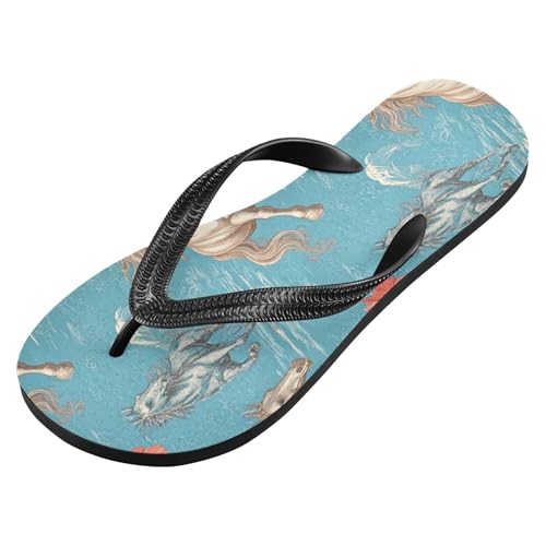 Burbuja Running Horses Hibiscus Flip Flops for Women Men, Soft Thong Sandals Rubber Slippers for Pool Beach Essentials2