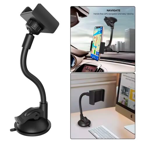 Suporte Veicular Universal para Celular, Haste Flexível, Base com Ventosa, Ajustável para Painel e V