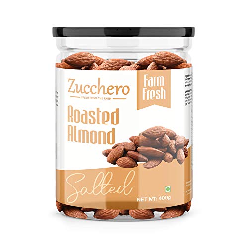 Image of Zucchero Premium California Roasted Almond, Lightly Salted, 400g - Protein Rich| Oil-Free Roasting |Slow baked Nuts | Earthy Flavour | No Oil