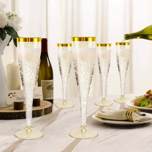 Flûtes à champagne réutilisables à bords dorés pour buffet chic et cocktail