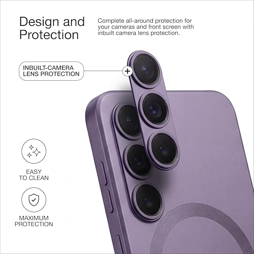 Image of amazon basics Premium Mag-Safe Case for Samsung Galaxy S25 5G | Shockproof & Anti-Scratch Cover | Soft Silicone with Wireless Charging | Camera Lens Guard - Purple