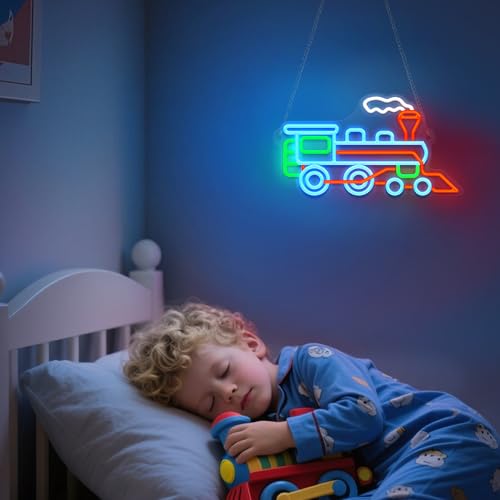 Image of Ammonite Steam Train Neon Sign, LED Neon Lights for Room Wall Table Decor Art, Home Party Birthday Holiday Train Gifts for Kids Teens Adults