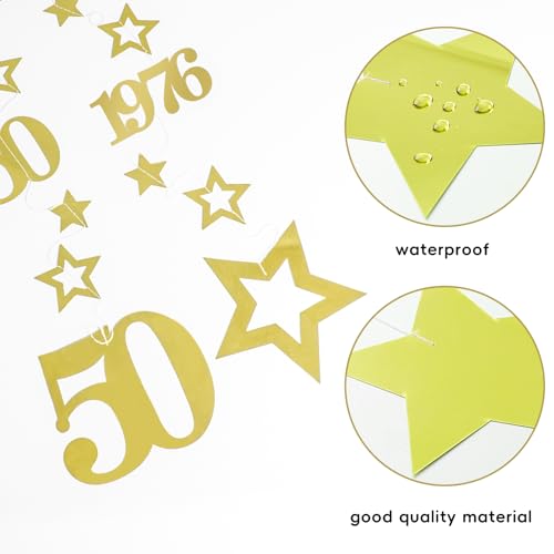Image of Eucutur Gold 50th Birthday Decorations for Men Women, Pre-Strung Glitter Twinkle Number 50 Years Old Vintage 1976 Hanging Streamer Banner Party Supplies, Cheers 50th Birthday Anniversary Decor
