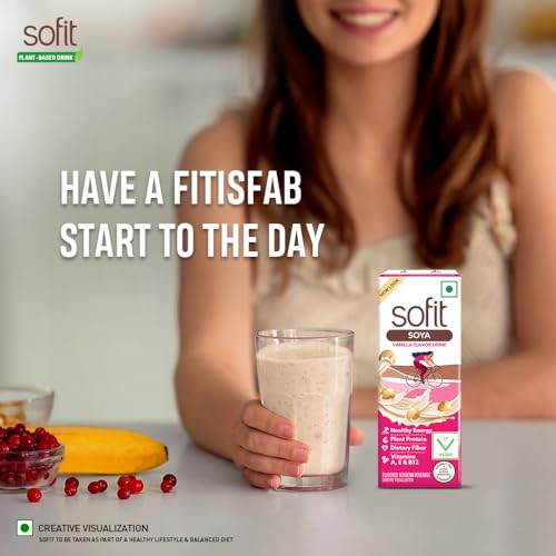 Image of Sofit SOYA Drink Vanilla, 180ml| Vegan Drink |Enriched with Plant Protein, Dietary fibers, Vitamins and Calcium | Lactose Free |