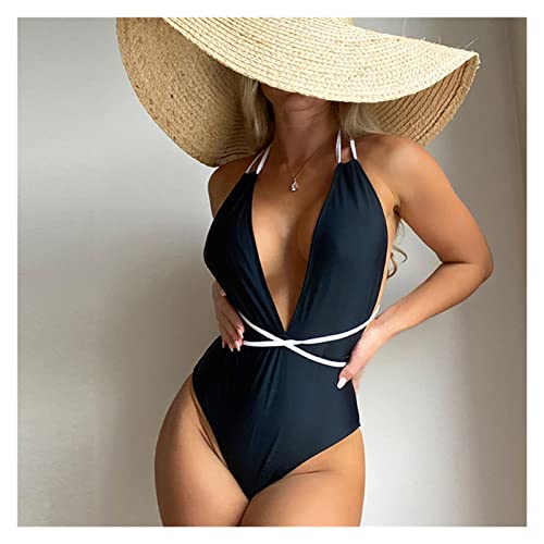 Maillot de bain une pièce noir à lacets CLSDRZC pour plage et été